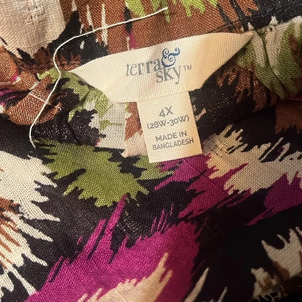 NWT Terra & Sky Tropical Women’s Square Neck Short Sleeve Peasant Top Size 4X